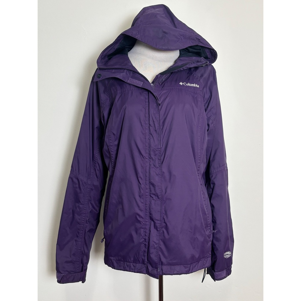 Columbia Womens Jacket L Purple Omni-Tech Water Resistant Hooded Windbreaker